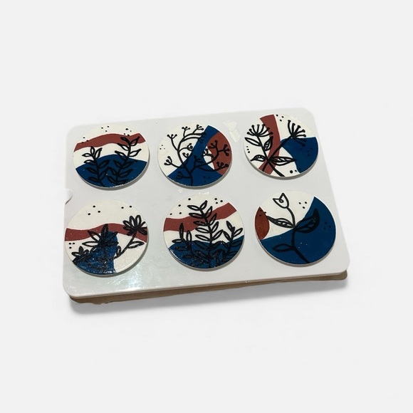 Handmade Drink Coasters With Floral Design and Blue and Brown Patterns - Picture 5 of 5